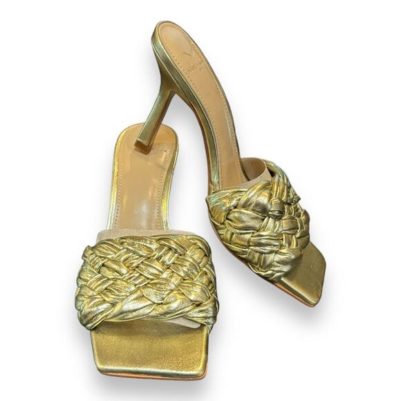 Marc Fisher Women Draya Slide Sandals Heeled Gold Leather Sz 6M - Picture 6 of 8